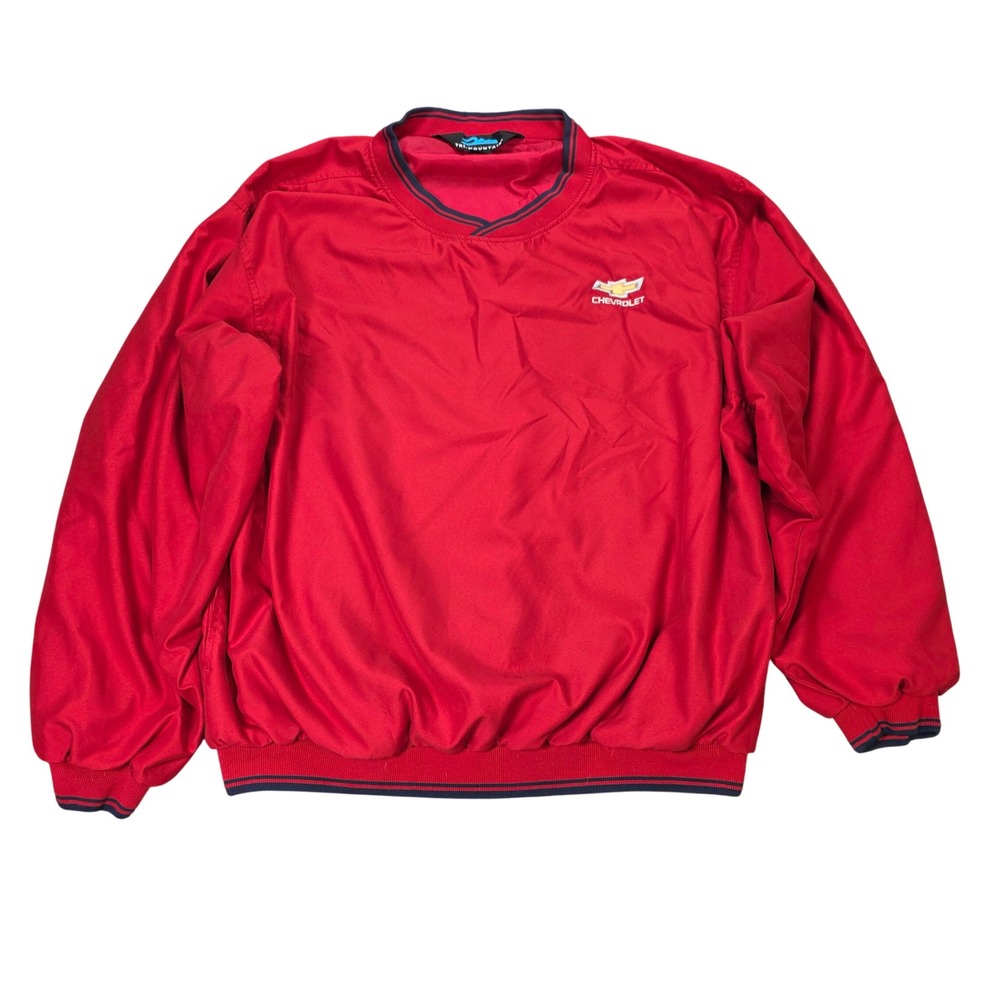 Tri-Mountain Chevrolet Logo Pullover Windshirt Mens 2XL Red V Neck Windbreaker